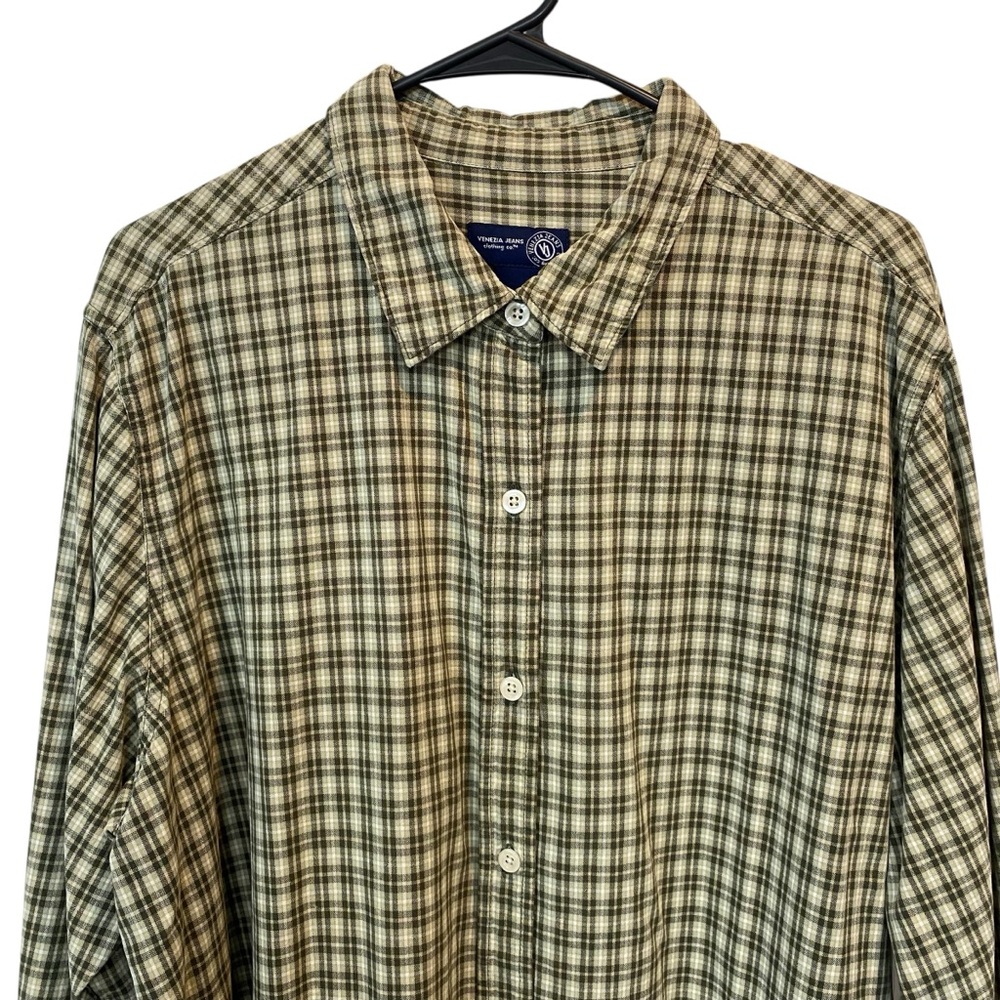 Venezia Jean Co Women Plus size 18-20 Green Plaid Long-Sleeve Button-Up Shirt - Picture 3 of 8